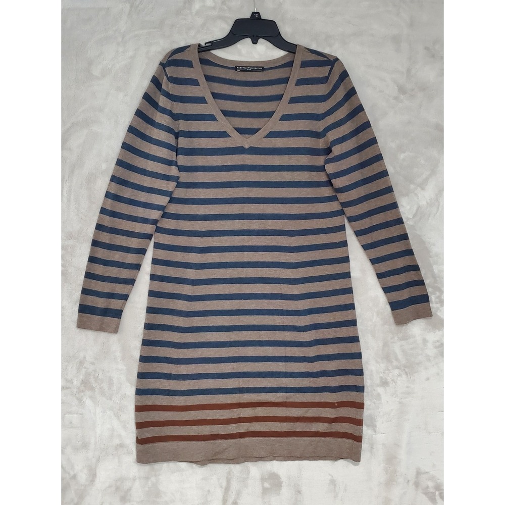 Peruvian Connection Pomata Sweater Dress Women L Brown Stripe Pima Cotton V Neck